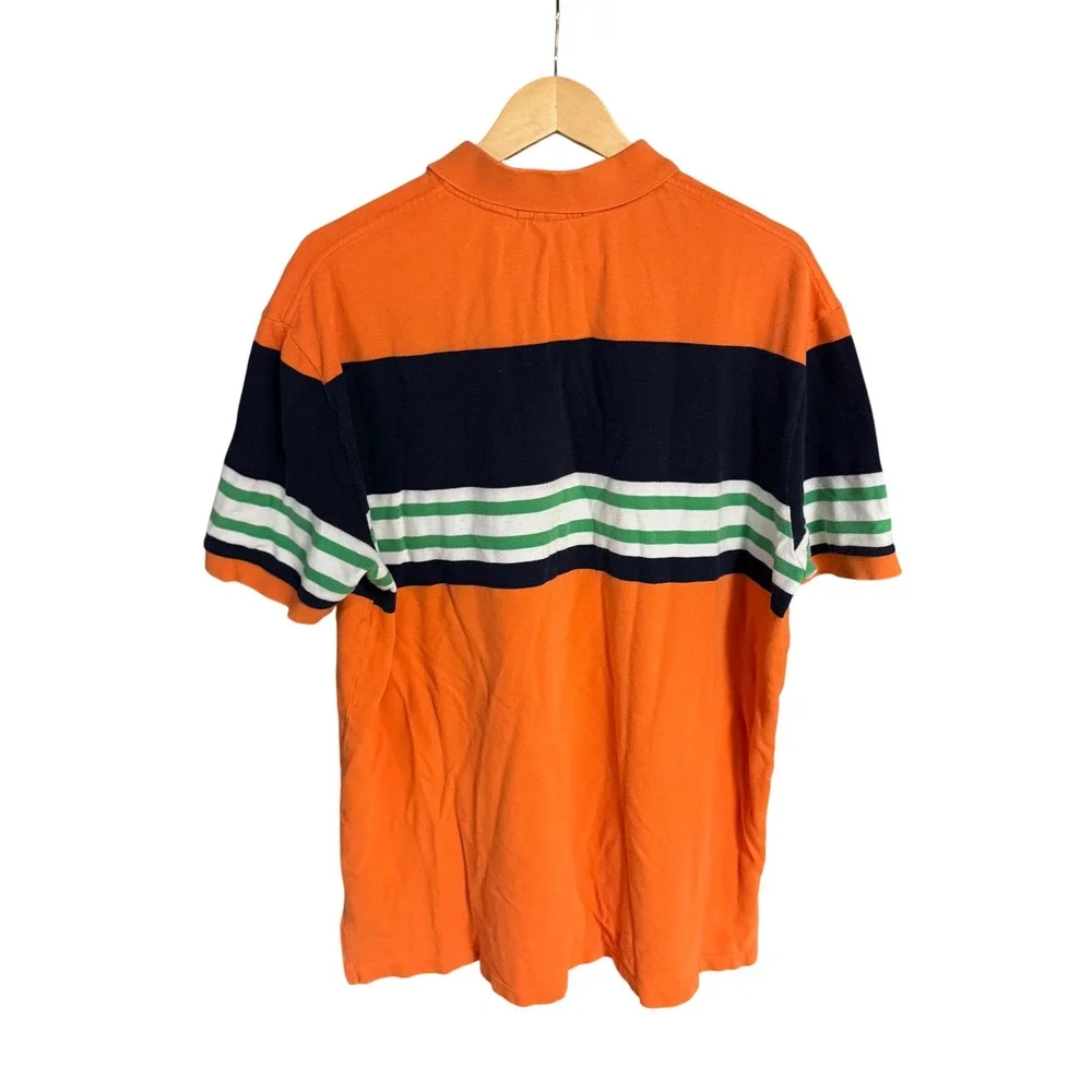 Polo‎ Ralph Lauren Mens XXL Orange Navy Blue Striped Colorblock Pique Polo Shirt